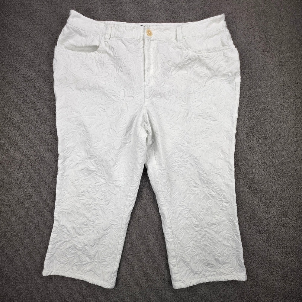 Lauren Ralph Lauren Womens White Floral Embroidered Cropped Capri Pants Size 14